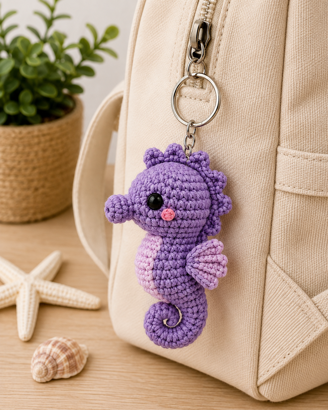 Porte-clés Hippocampe au Crochet | Collection Les Amis de l'Océan
