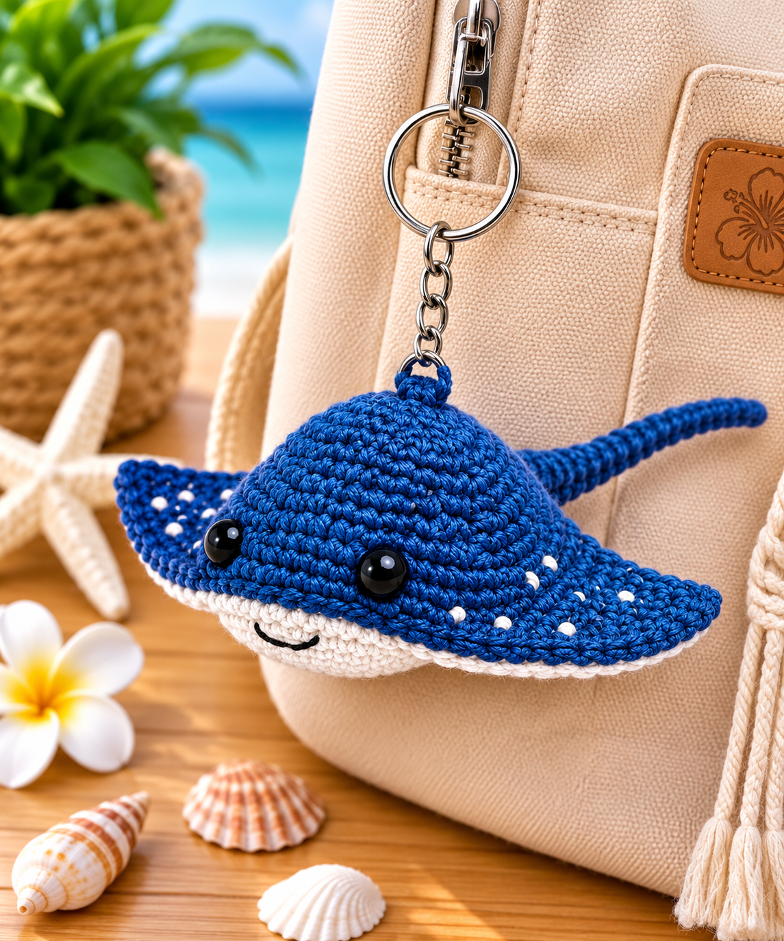 Porte-clés Raie Manta au Crochet | Collection Les Amis de l'Océan