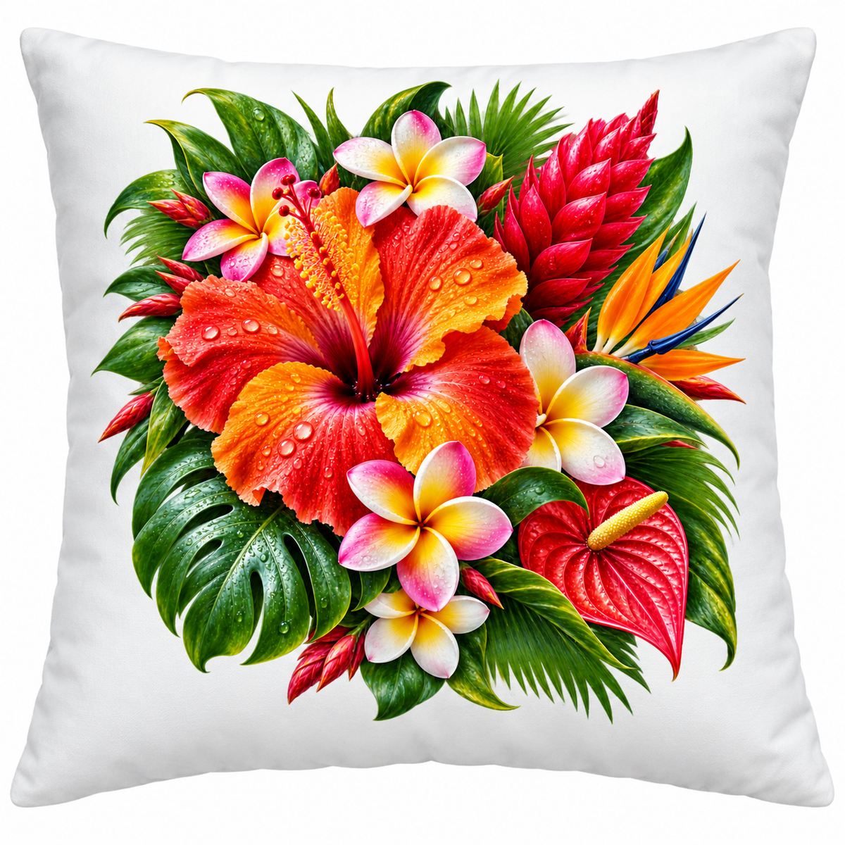 Oreiller Tropical Réunion 40 × 40 cm – Fleurs Exotiques | Nout Pei