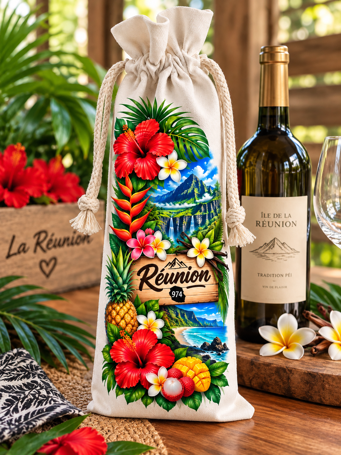 Sac à bouteille 750 ml La Réunion 974 – Tropical | Nout Pei