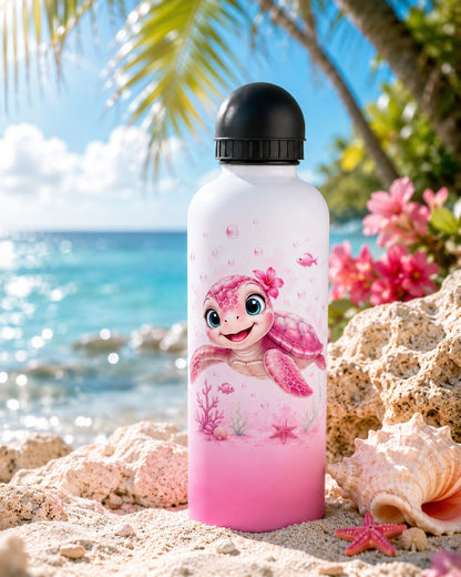 Gourde Aluminium 600 ml – Édition Ti Tortue Rose | Nout Péi