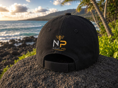 Casquette noire 5 panneaux La Réunion – Effet broderie – 100 % coton – Nout Péi