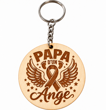 Porte-clés en bois « Papa d’un Ange » – Gravure laser – Solidaire