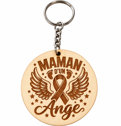 Porte-clés en bois « Maman d’un Ange » – Gravure laser – Solidaire