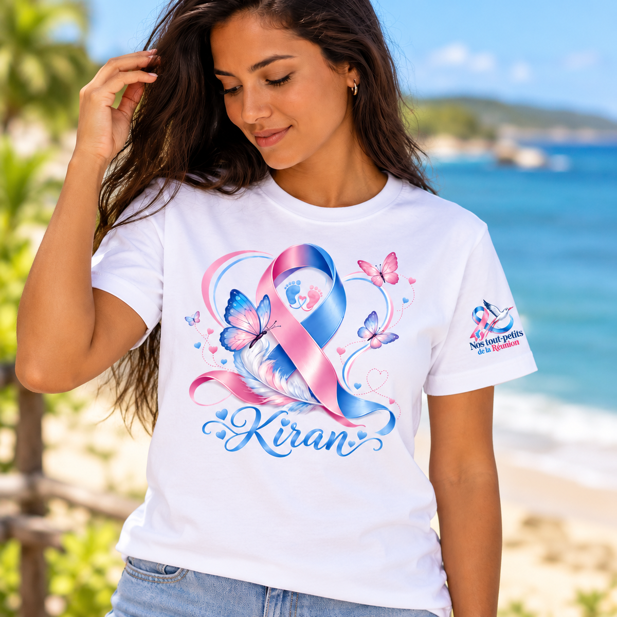 T-shirt blanc hommage deuil périnatal – Personnalisable avec prénom(s) – Nos Tout Petits