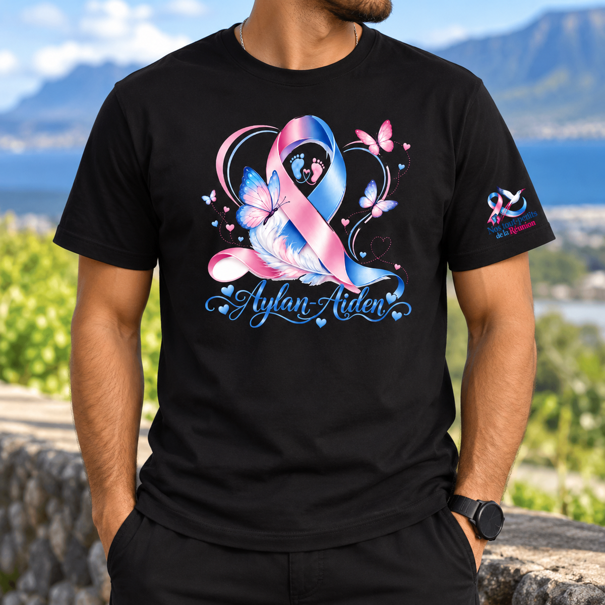 T-shirt noir hommage deuil périnatal – Personnalisable avec prénom(s) – Nos Tout Petits
