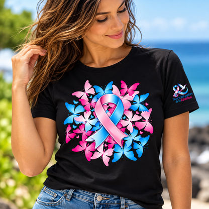 T-shirt noir– Ruban Rose & Bleu et Papillons | Nos Tout Petits