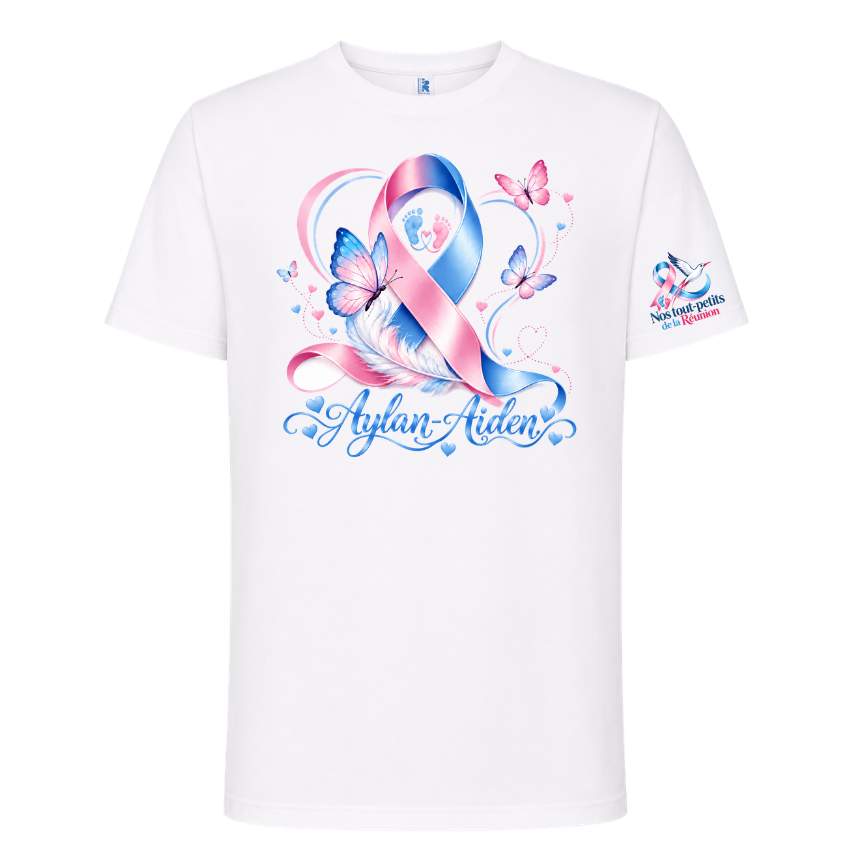 T-shirt blanc hommage deuil périnatal – Personnalisable avec prénom(s) – Nos Tout Petits