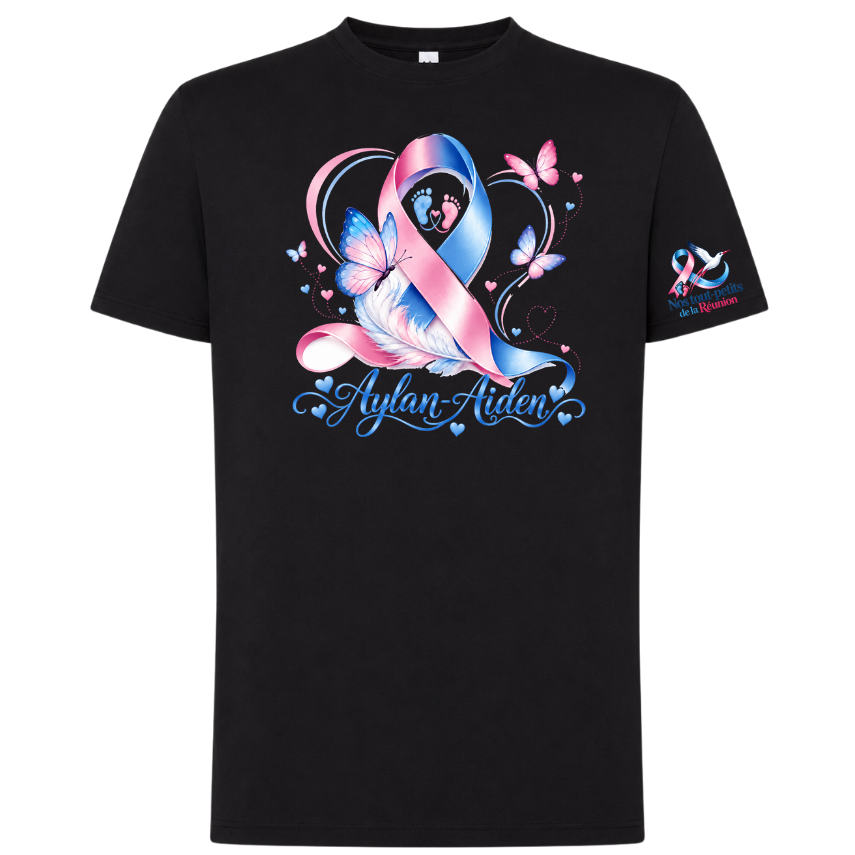 T-shirt noir hommage deuil périnatal – Personnalisable avec prénom(s) – Nos Tout Petits