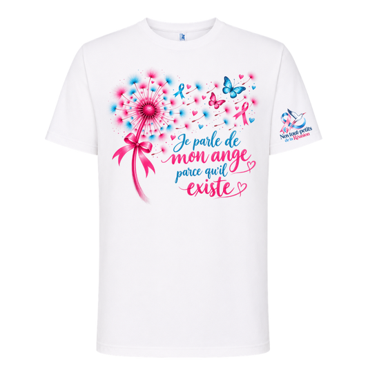 T-shirt « Je parle de mon ange parce qu’il existe » – Deuil périnatal | Édition solidaire