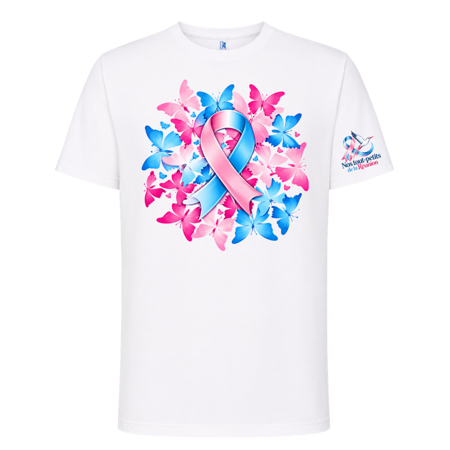 T-shirt blanc Ruban Rose & Bleu et Papillons | Nos Tout Petits