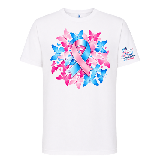 T-shirt blanc Ruban Rose & Bleu et Papillons | Nos Tout Petits