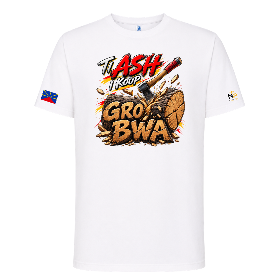 T-shirt Ti ash i koup gro bwa – Kozman Péi| Nout Péi