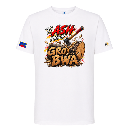 T-shirt Ti ash i koup gro bwa – Kozman Péi| Nout Péi