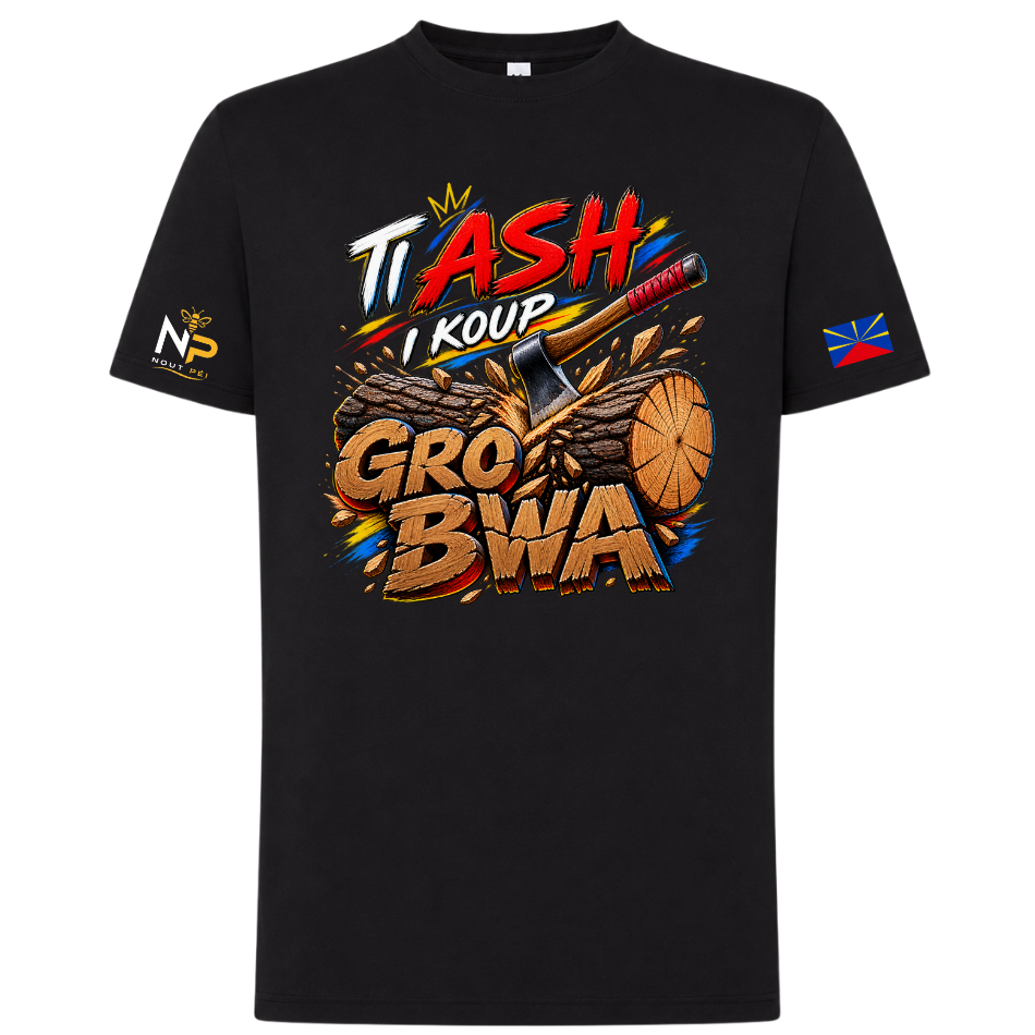 T-shirt Ti ash i koup gro bwa – Kozman Péi| Nout Péi