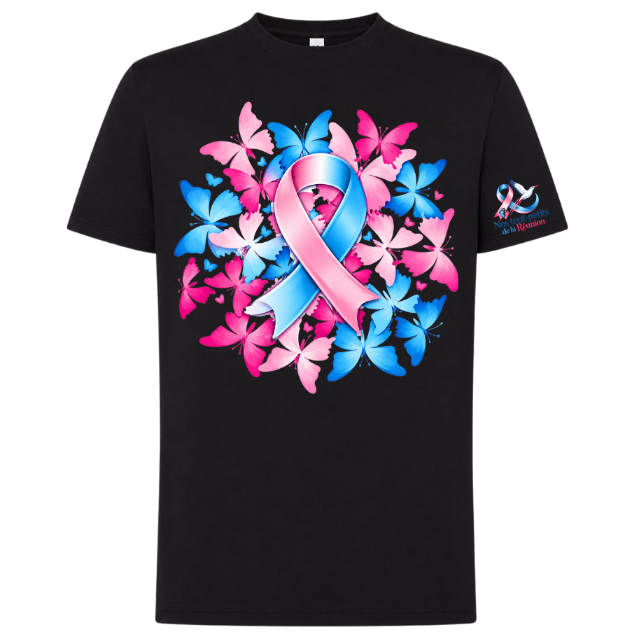 T-shirt noir– Ruban Rose & Bleu et Papillons | Nos Tout Petits