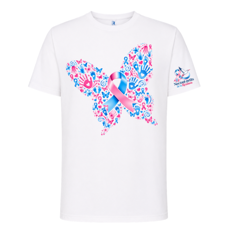 T-shirt Blanc – Empreintes d'Amour | Ruban Rose & Bleu