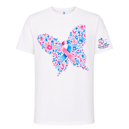 T-shirt Blanc – Empreintes d'Amour | Ruban Rose & Bleu