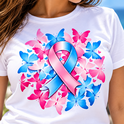 T-shirt blanc Ruban Rose & Bleu et Papillons | Nos Tout Petits