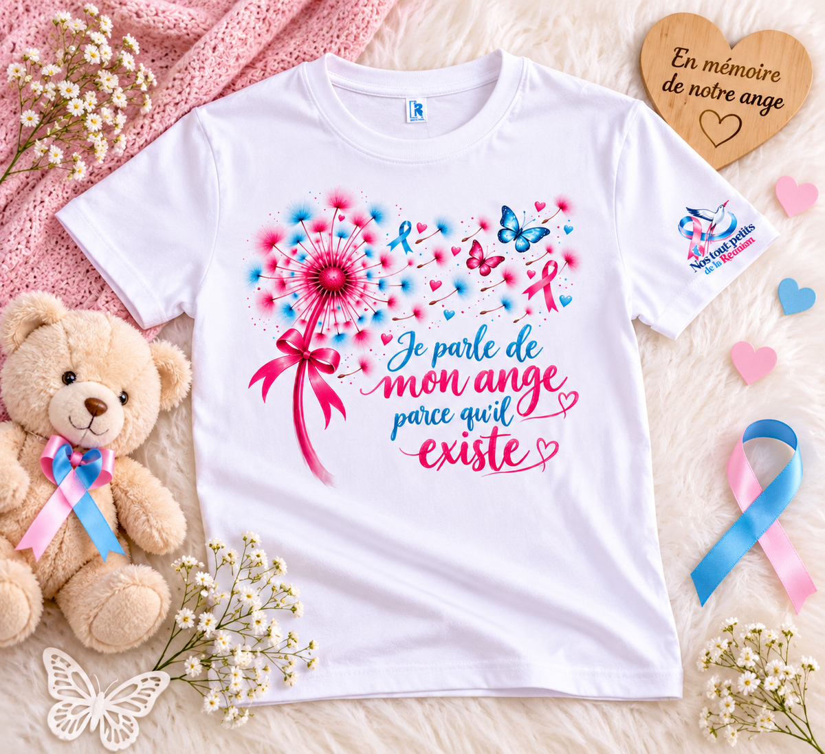 T-shirt « Je parle de mon ange parce qu’il existe » – Deuil périnatal | Édition solidaire