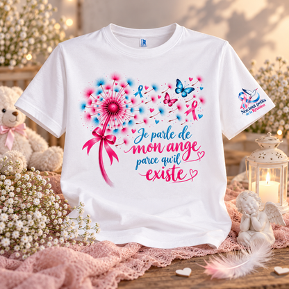 T-shirt « Je parle de mon ange parce qu’il existe » – Deuil périnatal | Édition solidaire