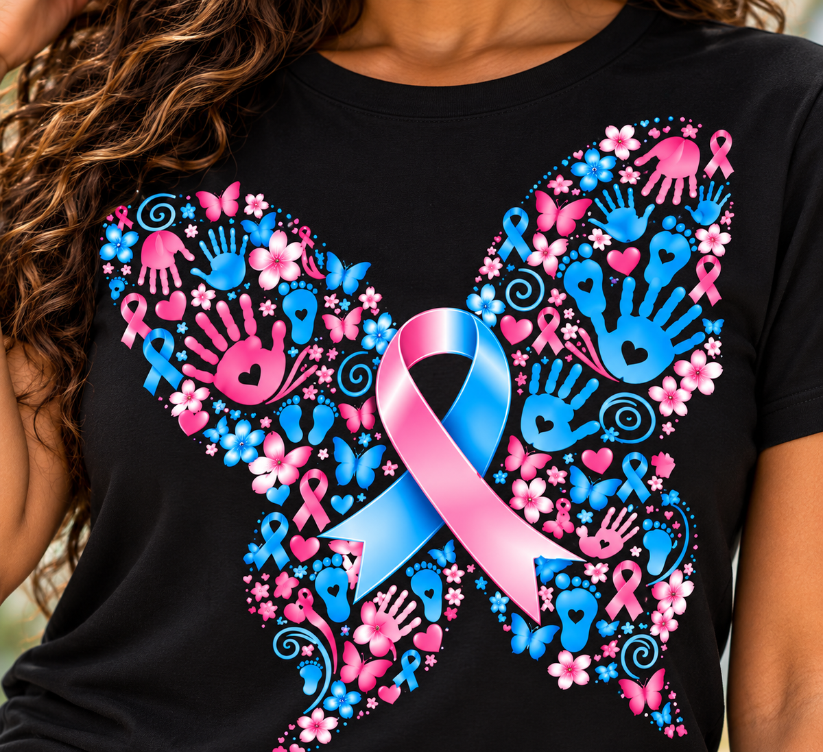 T-shirt noir – Empreintes d'Amour | Ruban Rose & Bleu