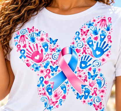 T-shirt Blanc – Empreintes d'Amour | Ruban Rose & Bleu
