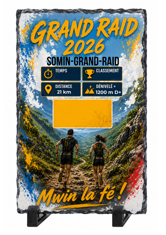 Cadre photo ardoise 15x20cm  Grand Raid 2026 Somin Grand Raid  personnalisé | Nout Péi