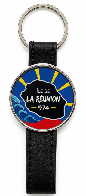 Porte-clé Île de La Réunion 974 – Simili Cuir Rond / Nout Pei